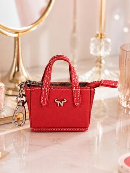 Calfnero - Genuine Leather Mini Tote Coin Pouch Charm Keychain-Red