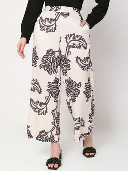 VERO MODA - Off-white Mid Rise Abstract Print Pants