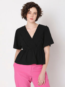 VERO MODA - Black V-neck Peplum Top