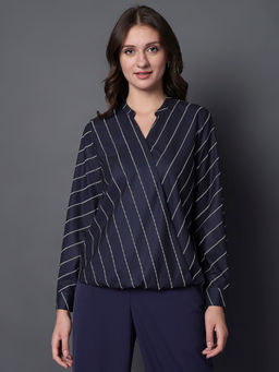 VERO MODA - Navy Blue Striped Full Sleeves Top
