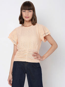 VERO MODA - Peach Lace Flared Top