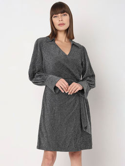 VERO MODA - Black Lurex Knit Wrap Dress