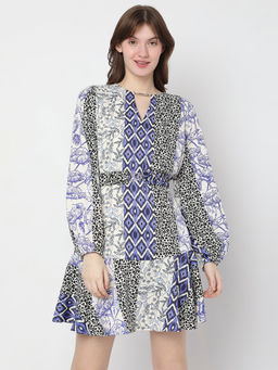 VERO MODA - Blue Abstract Print Fit & Flare Dress (Set of 2)