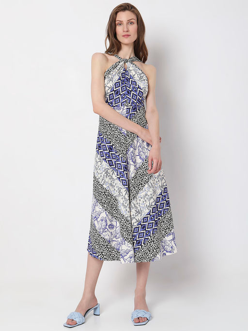 slim fit dress slacks Halter Neck Printed Maxi Dress - Blue main image 0