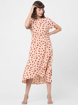 VERO MODA - Peach Abstract Print Midi Dress