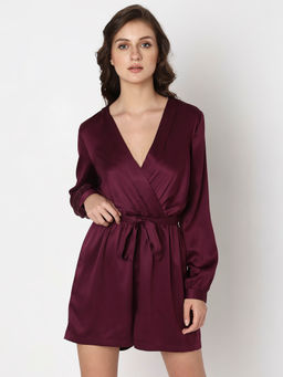 VERO MODA - Maroon V-neck Playsuit (Set of 2)