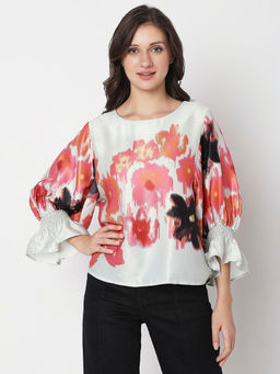 VERO MODA - Off-white Brushed Floral Print Top