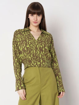 VERO MODA - Green Animal Print Cropped Top