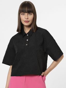 VERO MODA - Black Textured Short Sleeves Top