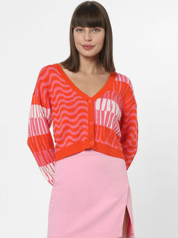 VERO MODA - Pink & Orange Printed Cardigan