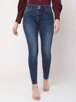 VERO MODA - Dark Blue Mid Rise Ankle Length Slim Jeans