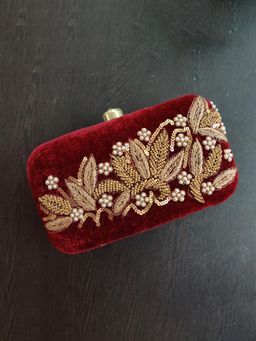 A Clutch Story - Maroon Velvet Leaf Clutch