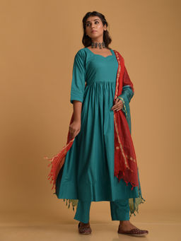 DIMPLE DESIGN STUDIO - Teal Anarkali (Set of 3)