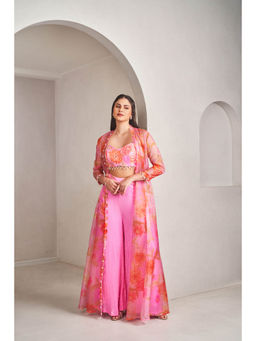 SAMMOHI BY MOKSHA & HIRAL - Pink Jacket with Blouse and Palazzo (Set of 3)