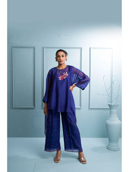The White Tree Studio - Blue Asymmetrical Kurti with Palazzo and Inner (Set of 3)