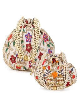 Anekaant - Dangle Multi-Color Mother Daughter Floral Embroidered Potlis Combo (Pack Of 2)