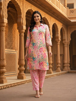 FASHOR - Pink Floral Printed Kurta with Pant