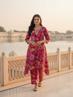 FASHOR - Pink Floral Printed Kurta with Palazzo