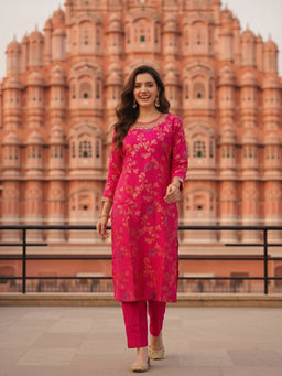 FASHOR - Pink Floral Printed Kurta with Pant
