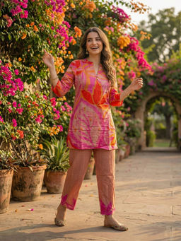 FASHOR - Peach Floral Printed Kurti with Pant