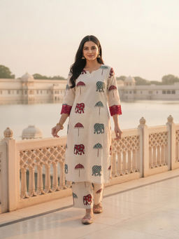 FASHOR - Off White Printed Kurta with Pant