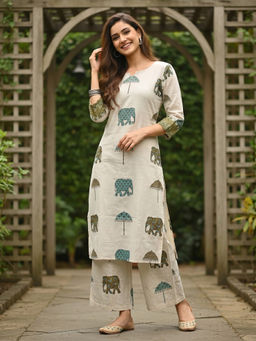 FASHOR - Off White Printed Kurta with Palazzo