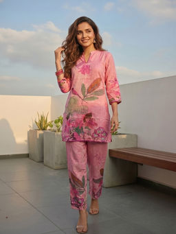 FASHOR - Pink Floral Printed Kurta with Pant