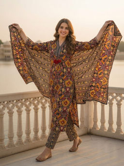 FASHOR - Multi-Color Printed Tassels Kurta with Pant and Dupatta