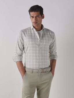 Reid & Taylor - Green Checks Collar Neck Full Sleeves Shirt for Men