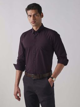 Reid & Taylor - Wine Solid Collar Neck Full Sleeves Shirt for Men