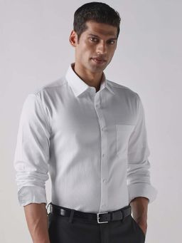 Reid & Taylor - White Solid Collar Neck Full Sleeves Shirt for Men