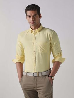 Reid & Taylor - Yellow Solid Collar Neck Full Sleeves Shirt for Men