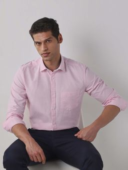 Reid & Taylor - Pink Solid Collar Neck Full Sleeves Shirt for Men