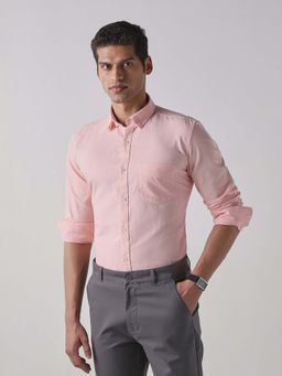 Reid & Taylor - Peach Solid Collar Neck Full Sleeves Shirt for Men