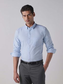 Reid & Taylor - Blue Solid Collar Neck Full Sleeves Shirt for Men