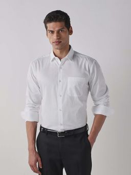 Reid & Taylor - White Solid Collar Neck Full Sleeves Shirt for Men