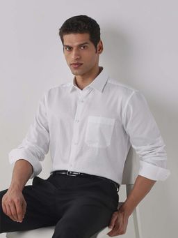 Reid & Taylor - White Solid Collar Neck Full Sleeves Shirt for Men