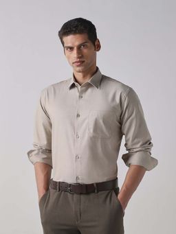 Reid & Taylor - Beige Solid Collar Neck Full Sleeves Shirt for Men