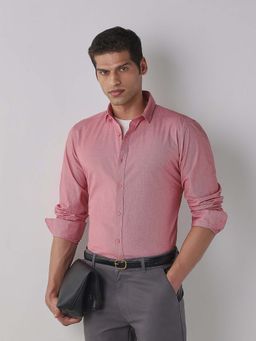 Reid & Taylor - Red Solid Collar Neck Full Sleeves Shirt for Men