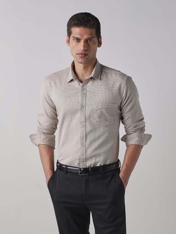 Reid & Taylor - Beige Checks Collar Neck Full Sleeves Shirt for Men