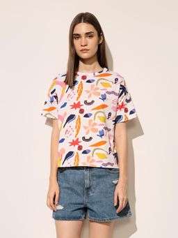 ONLY - Womens Printed Regular Fit White T-shirt