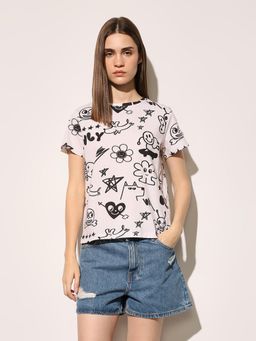 ONLY - Womens Graphic Print Regular Fit White T-shirt