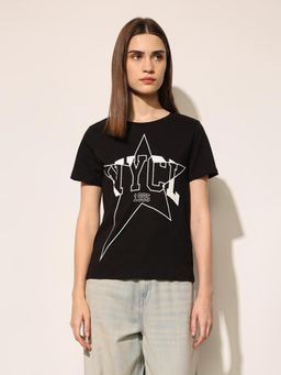 ONLY - Womens Typography Regular Fit Black T-shirt