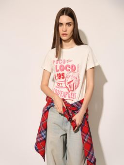 ONLY - Womens Typography Regular Fit White T-shirt