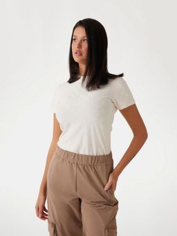 Guess - Womens Pink Self Design Round Neck Short Sleeves T-Shirt