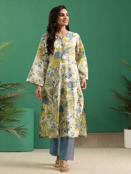 Libas - Off White Floral Printed Straight Kurta