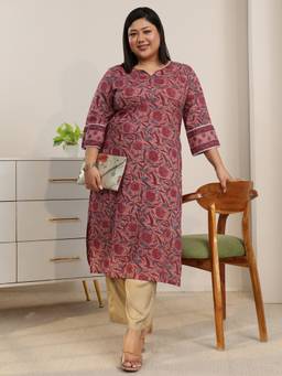 Extra love by Libas - Plus Size Plus Size Coral Floral Printed Straight Kurta