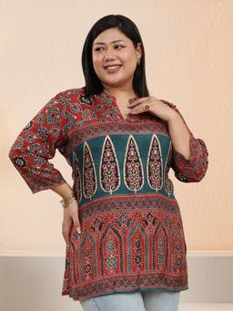 Extra love by Libas - Maroon Ethnic Printed Muslin Straight Short Kurti