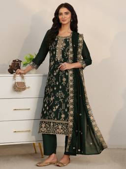 Libas - Green Ethnic Motif Zari Kurta And Pants with Dupatta