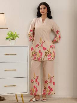 Libas - Off White Floral Printed Straight Co-Ord Set
